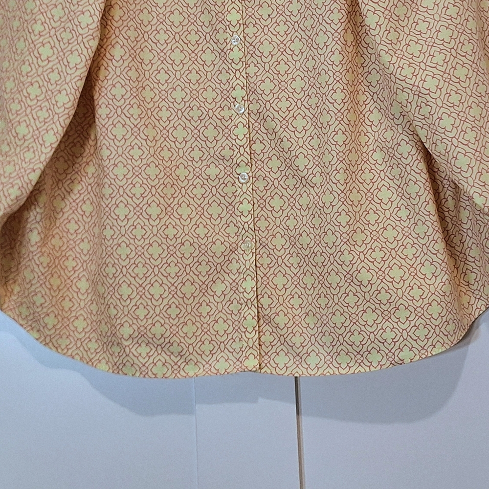 Lands' End No Iron Supima Button Down Cotton Shirt Sz 20W Geometric Yellow Pink - Picture 4 of 11